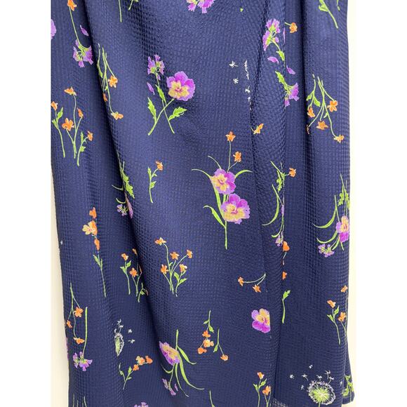 Talbots Women’s Sz 12 Knee Length Navy Blue Floral Spring Lined A Line Easter - Picture 2 of 7